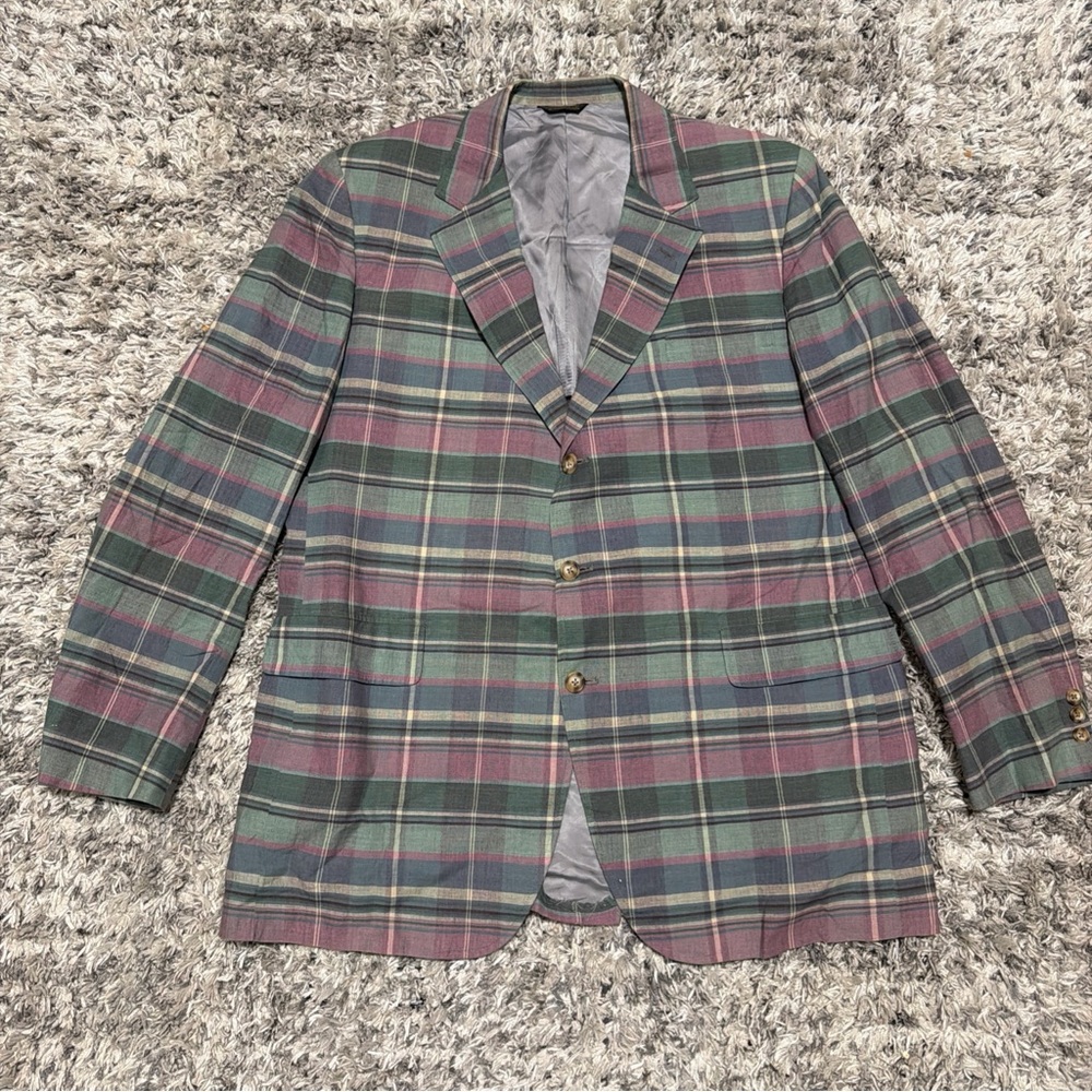 Plaid Men's Blazer in Green and Purple